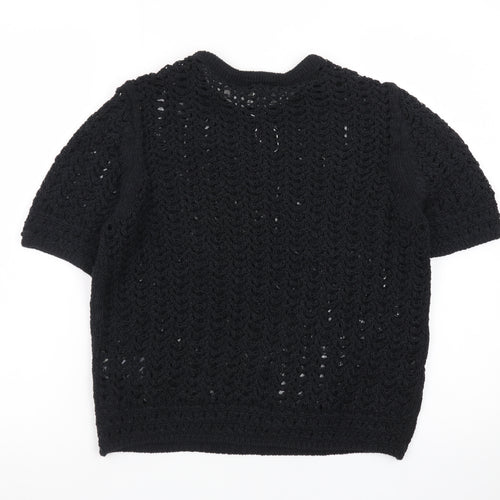 Marks and Spencer Women's Black Open-Knit Short Sleeve Pullover Jumper Size M