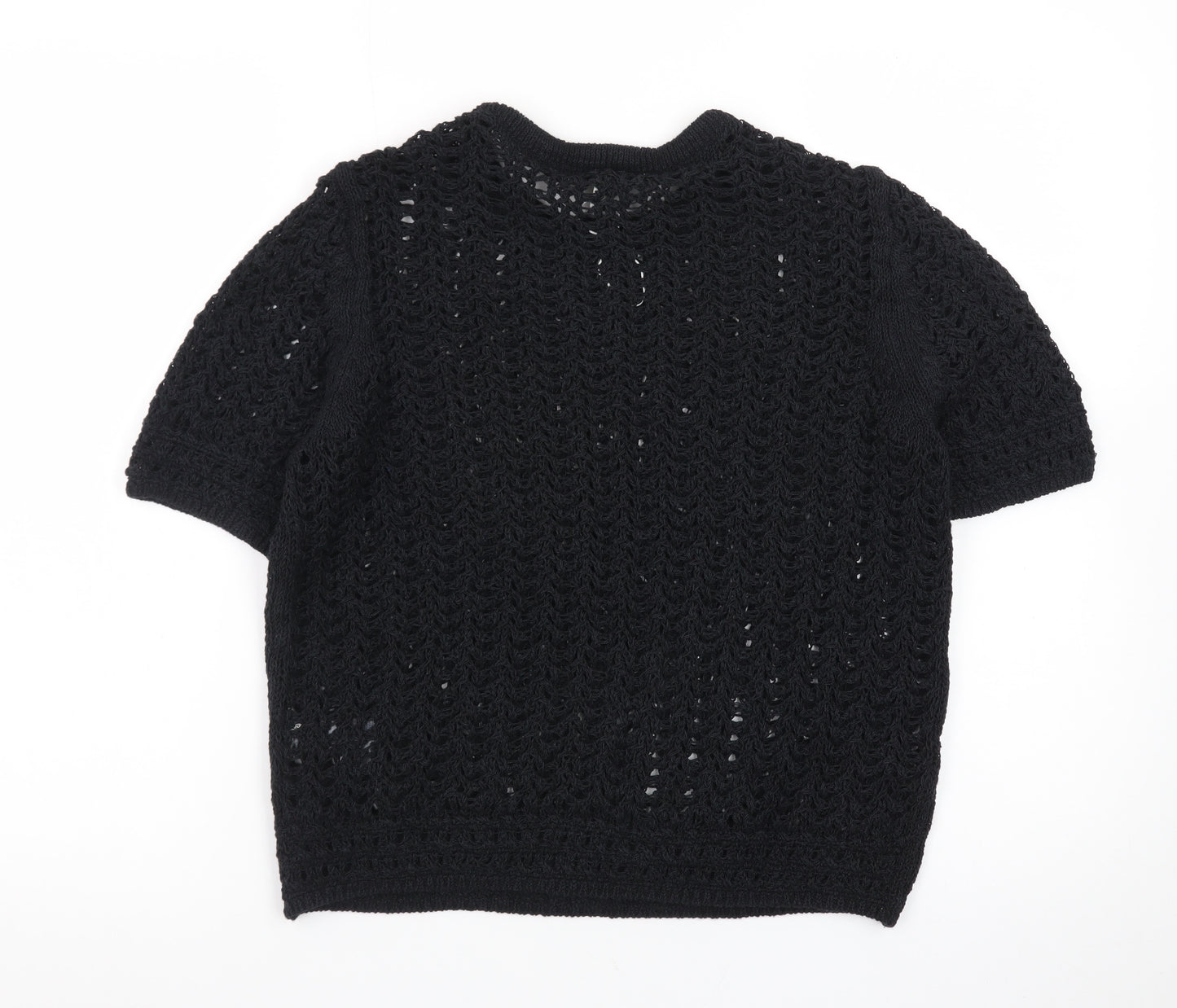 Marks and Spencer Women's Black Open-Knit Short Sleeve Pullover Jumper Size M
