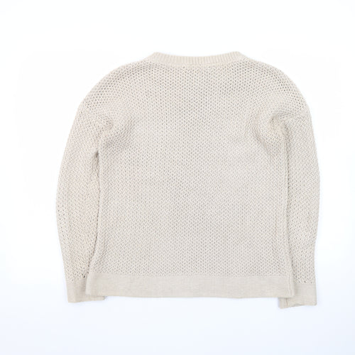 Crew Clothing Company Women Beige Cotton Chunky Knit Jumper Size 10