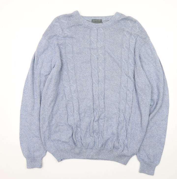 Lyle & Scott Men Blue XL Cable-Knit Cotton Crew Neck Jumper