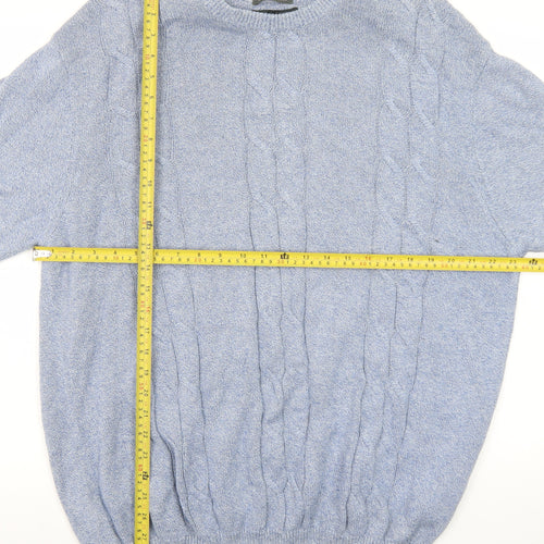 Lyle & Scott Men Blue XL Cable-Knit Cotton Crew Neck Jumper