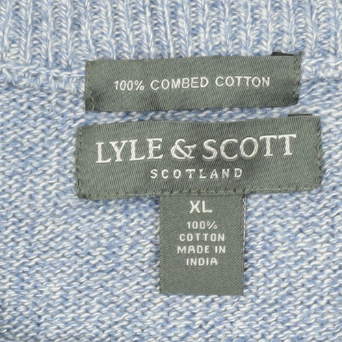 Lyle & Scott Men Blue XL Cable-Knit Cotton Crew Neck Jumper