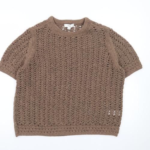 Marks and Spencer Women’s Brown Open-Knit Short Sleeve Cotton Blend Jumper L