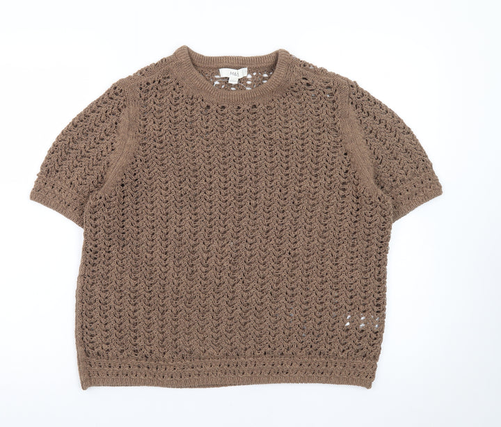 Marks and Spencer Women’s Brown Open-Knit Short Sleeve Cotton Blend Jumper L