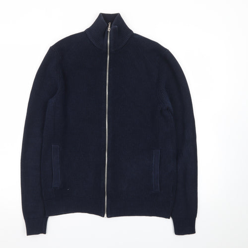 Marks and Spencer Men’s Blue Full Zip High Neck Knit Jumper Small