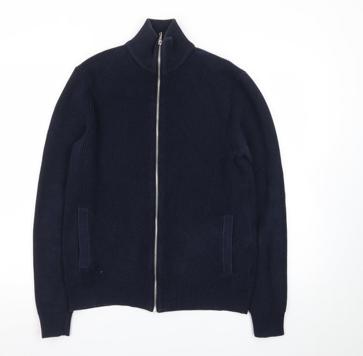 Marks and Spencer Men’s Blue Full Zip High Neck Knit Jumper Small