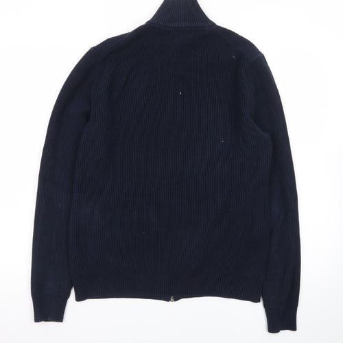 Marks and Spencer Men’s Blue Full Zip High Neck Knit Jumper Small