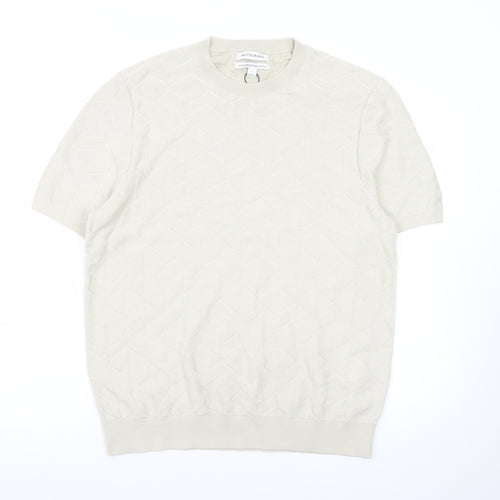 Marks and Spencer Men’s Beige Cotton Short Sleeve Crew Neck Jumper L