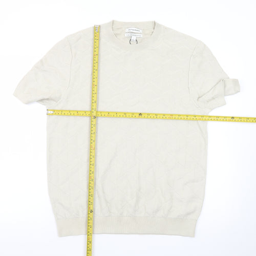 Marks and Spencer Men’s Beige Cotton Short Sleeve Crew Neck Jumper L