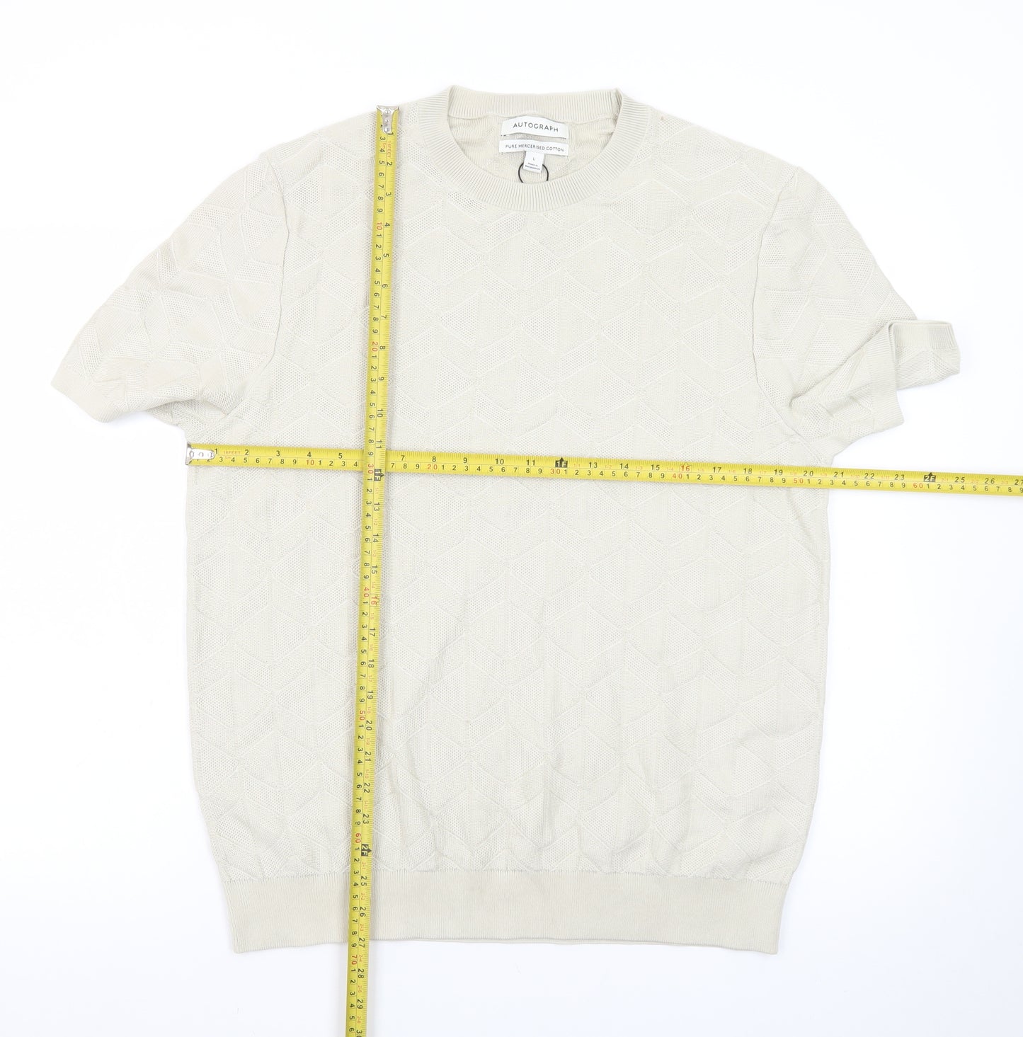 Marks and Spencer Men’s Beige Cotton Short Sleeve Crew Neck Jumper L