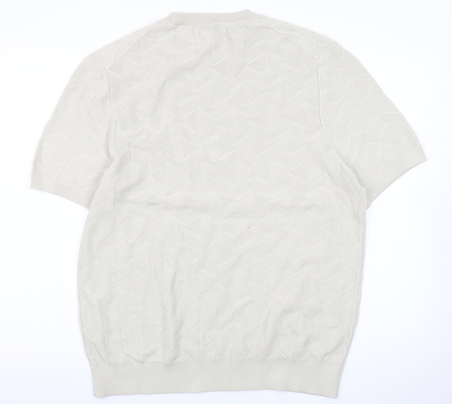 Marks and Spencer Men’s Beige Cotton Short Sleeve Crew Neck Jumper L