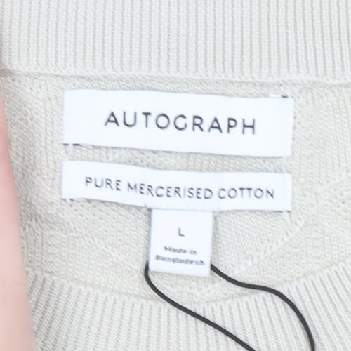 Marks and Spencer Men’s Beige Cotton Short Sleeve Crew Neck Jumper L