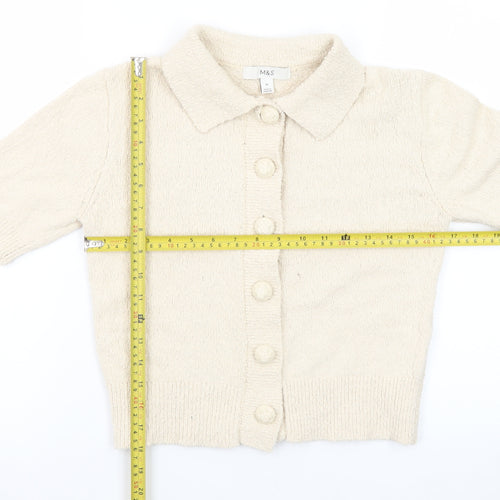 Marks and Spencer Women's Beige Collared Short Sleeve Cardigan XS