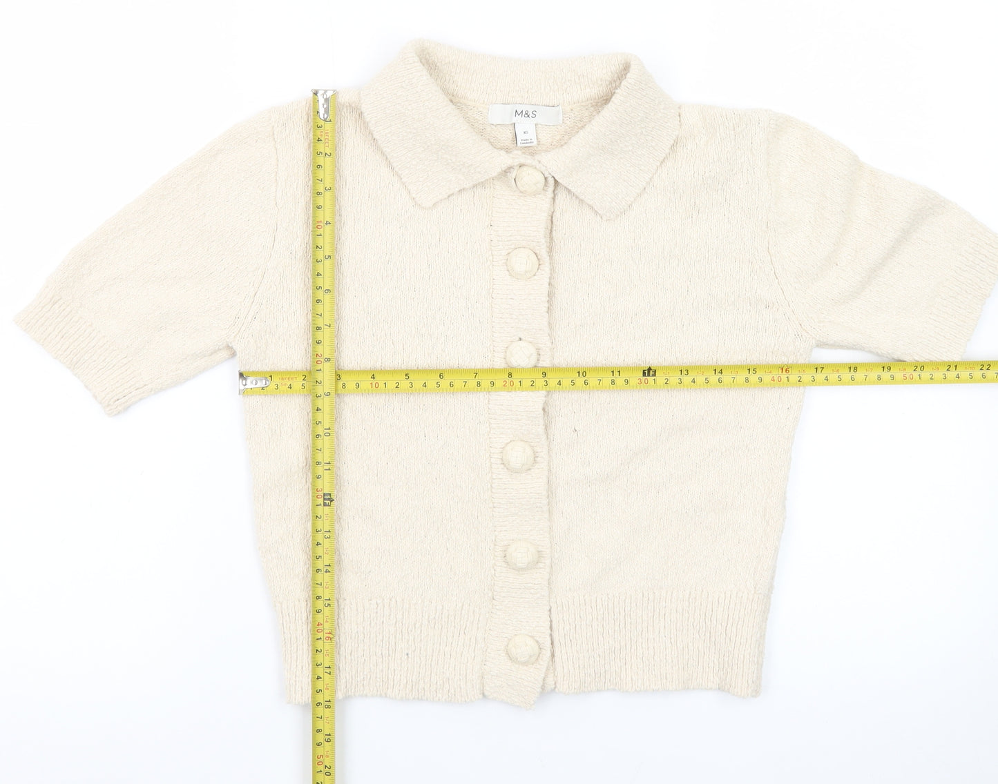 Marks and Spencer Women's Beige Collared Short Sleeve Cardigan XS