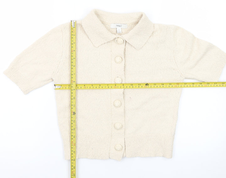 Marks and Spencer Women's Beige Collared Short Sleeve Cardigan XS