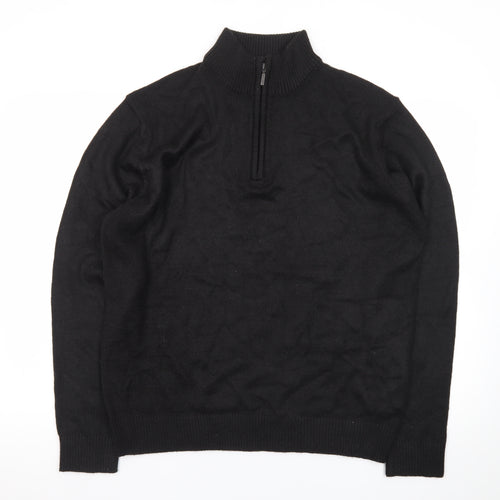 Brave Soul Men's Black L High Neck 1/2 Zip Jumper