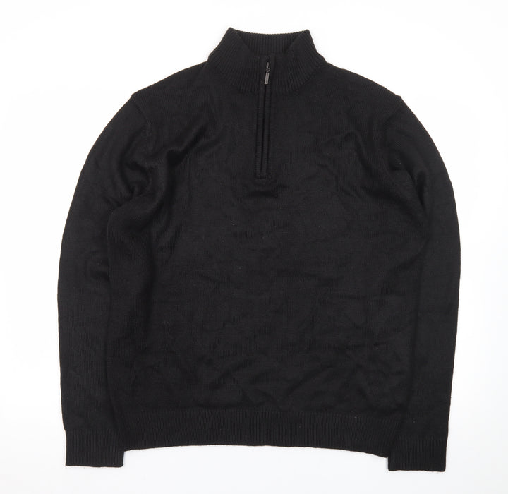 Brave Soul Men's Black L High Neck 1/2 Zip Jumper