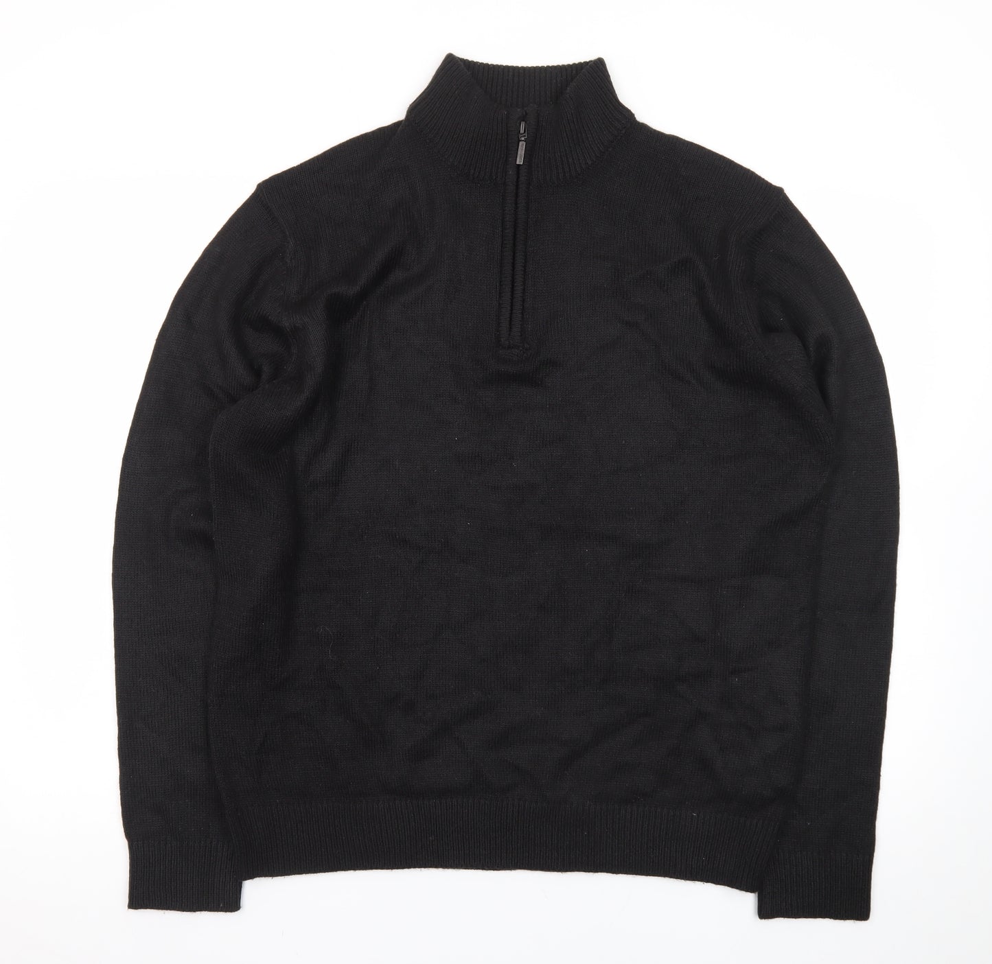 Brave Soul Men's Black L High Neck 1/2 Zip Jumper