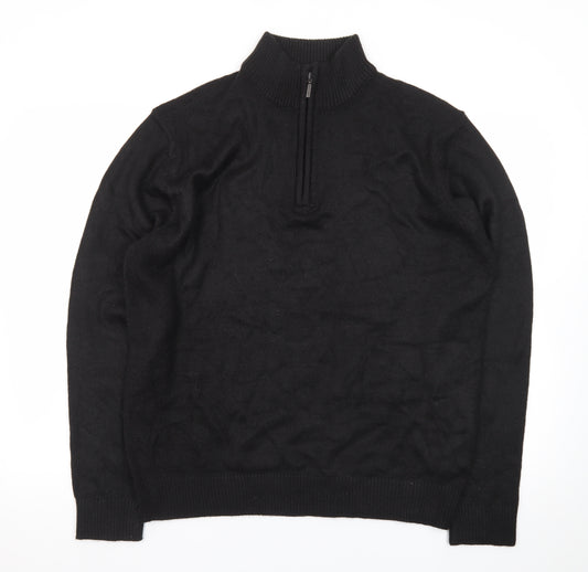 Brave Soul Men's Black L High Neck 1/2 Zip Jumper