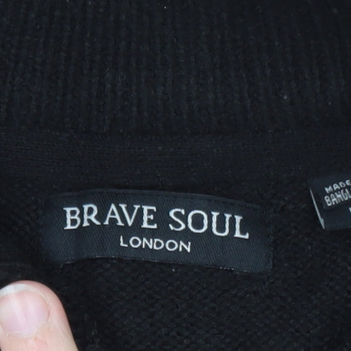 Brave Soul Men's Black L High Neck 1/2 Zip Jumper