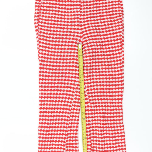 Zara Women Red White Knit Flared Trousers M Retro Heart Print