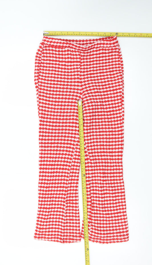 Zara Women Red White Knit Flared Trousers M Retro Heart Print