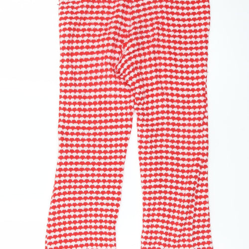 Zara Women Red White Knit Flared Trousers M Retro Heart Print