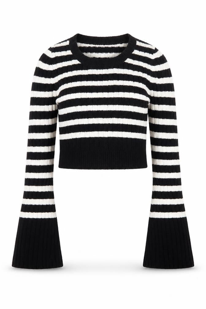 Front view of & Other Stories Women Black White Striped Rib-Knit jumper S