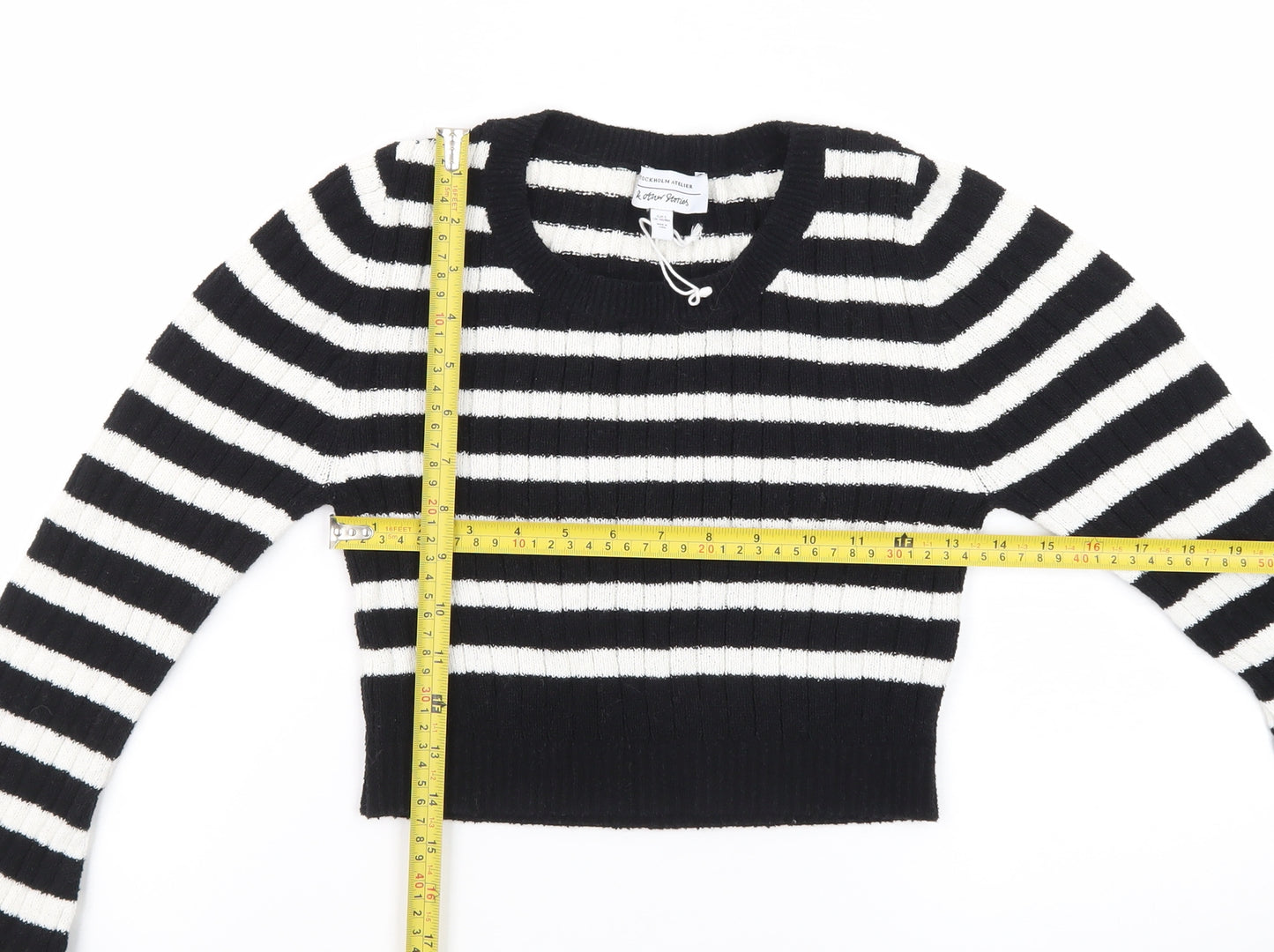 & Other Stories Women Black White Striped Rib-Knit Pullover Jumper S