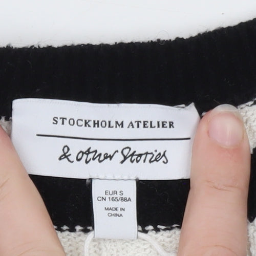 & Other Stories Women Black White Striped Rib-Knit Pullover Jumper S