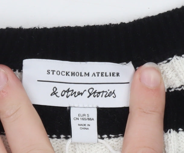 & Other Stories Women Black White Striped Rib-Knit Pullover Jumper S