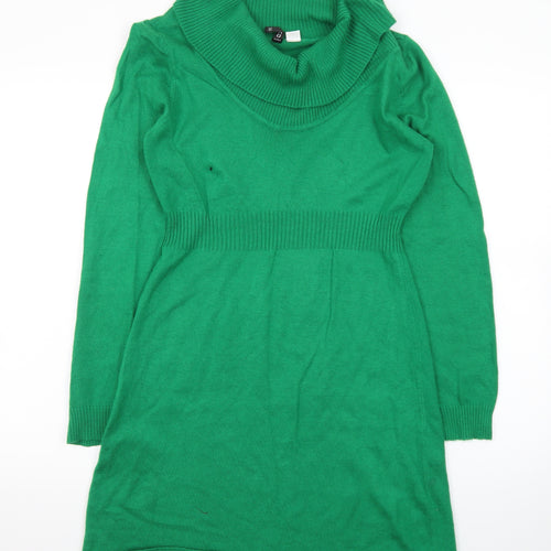 H&M Divided Women’s Green Jumper Dress Size 14 Cowl Neck Knit Long Sleeve