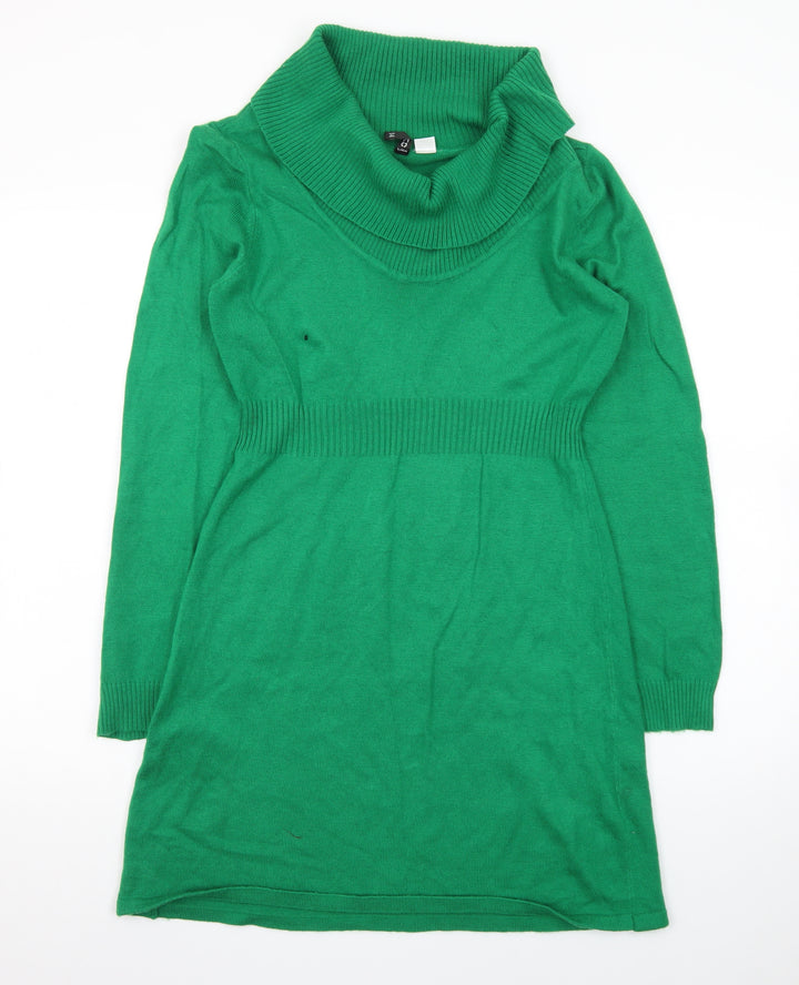 H&M Divided Women’s Green Jumper Dress Size 14 Cowl Neck Knit Long Sleeve