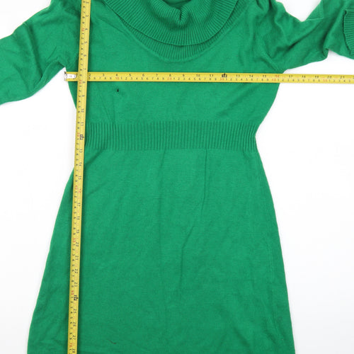 H&M Divided Women’s Green Jumper Dress Size 14 Cowl Neck Knit Long Sleeve