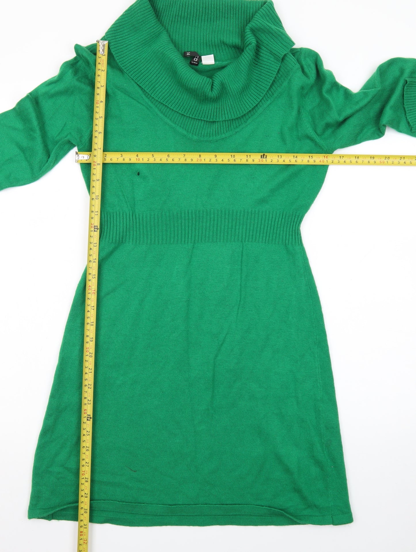 H&M Divided Women’s Green Jumper Dress Size 14 Cowl Neck Knit Long Sleeve