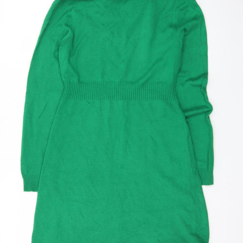H&M Divided Women’s Green Jumper Dress Size 14 Cowl Neck Knit Long Sleeve