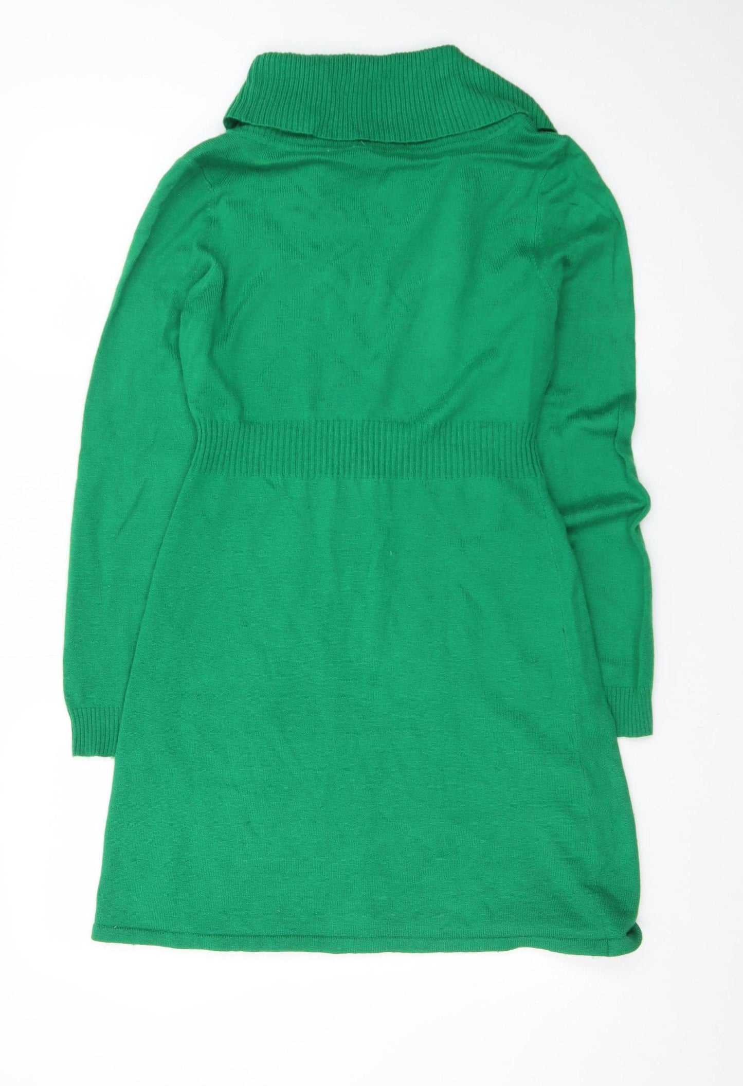 H&M Divided Women’s Green Jumper Dress Size 14 Cowl Neck Knit Long Sleeve