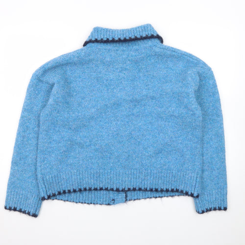 Oliver Bonas Women Blue Wool Blend Collared Cardigan Size 12