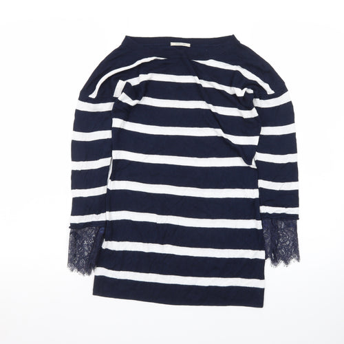 Intimissimi Women Blue Stripe Boat Neck 3/4 Sleeve Jumper S