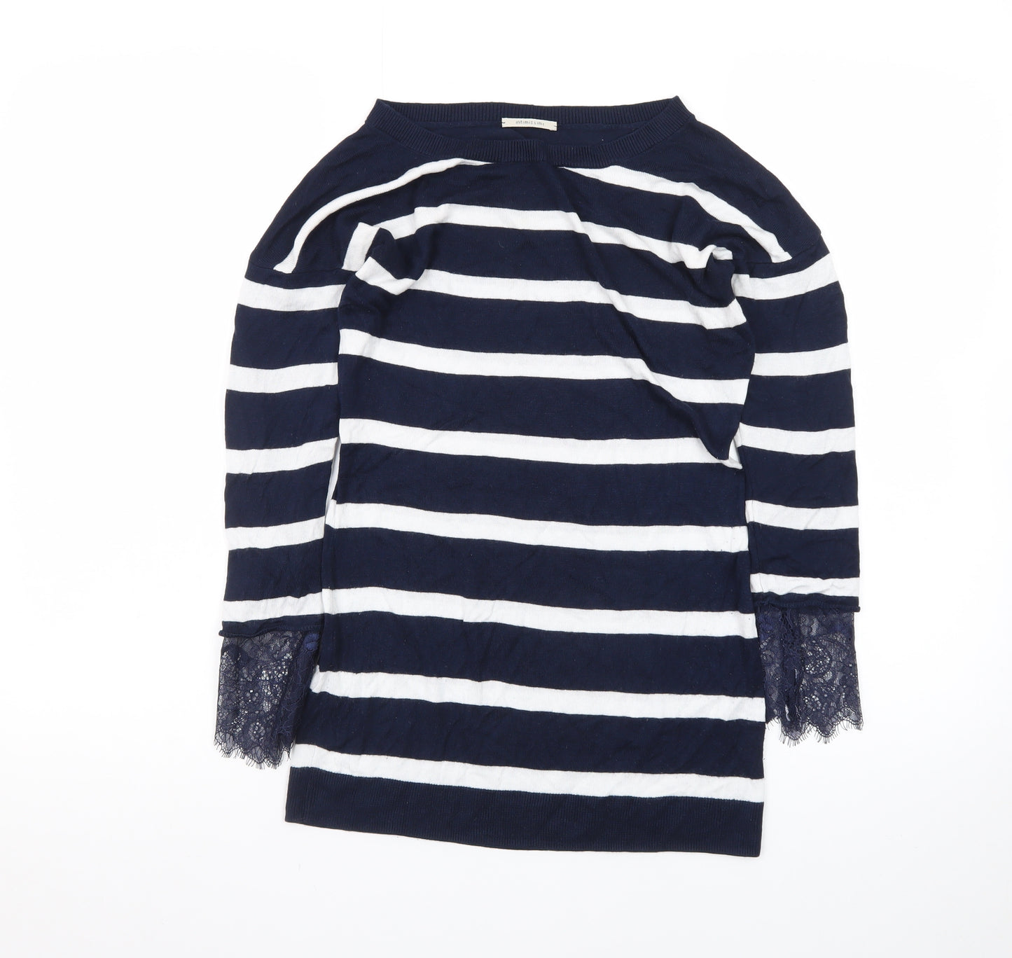 Intimissimi Women Blue Stripe Boat Neck 3/4 Sleeve Jumper S