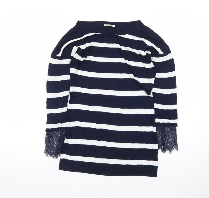 Intimissimi Women Blue Stripe Boat Neck 3/4 Sleeve Jumper S