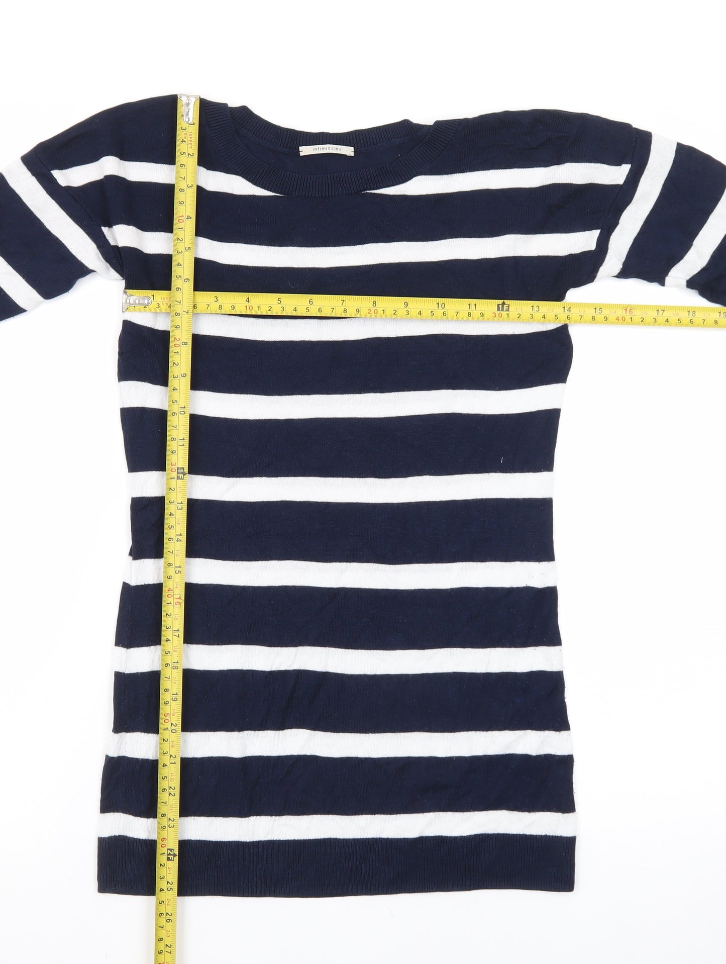 Intimissimi Women Blue Stripe Boat Neck 3/4 Sleeve Jumper S