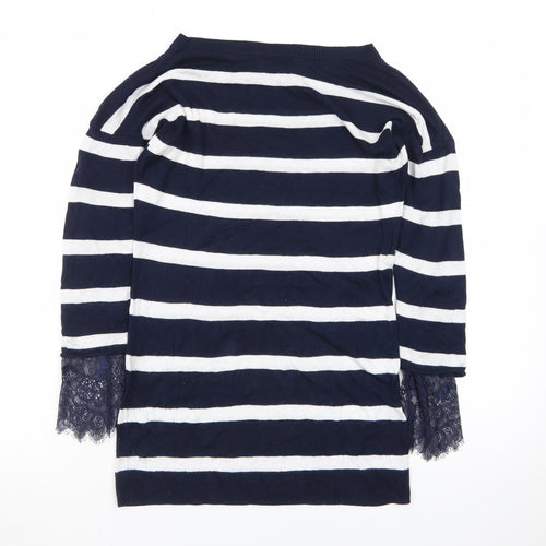 Intimissimi Women Blue Stripe Boat Neck 3/4 Sleeve Jumper S