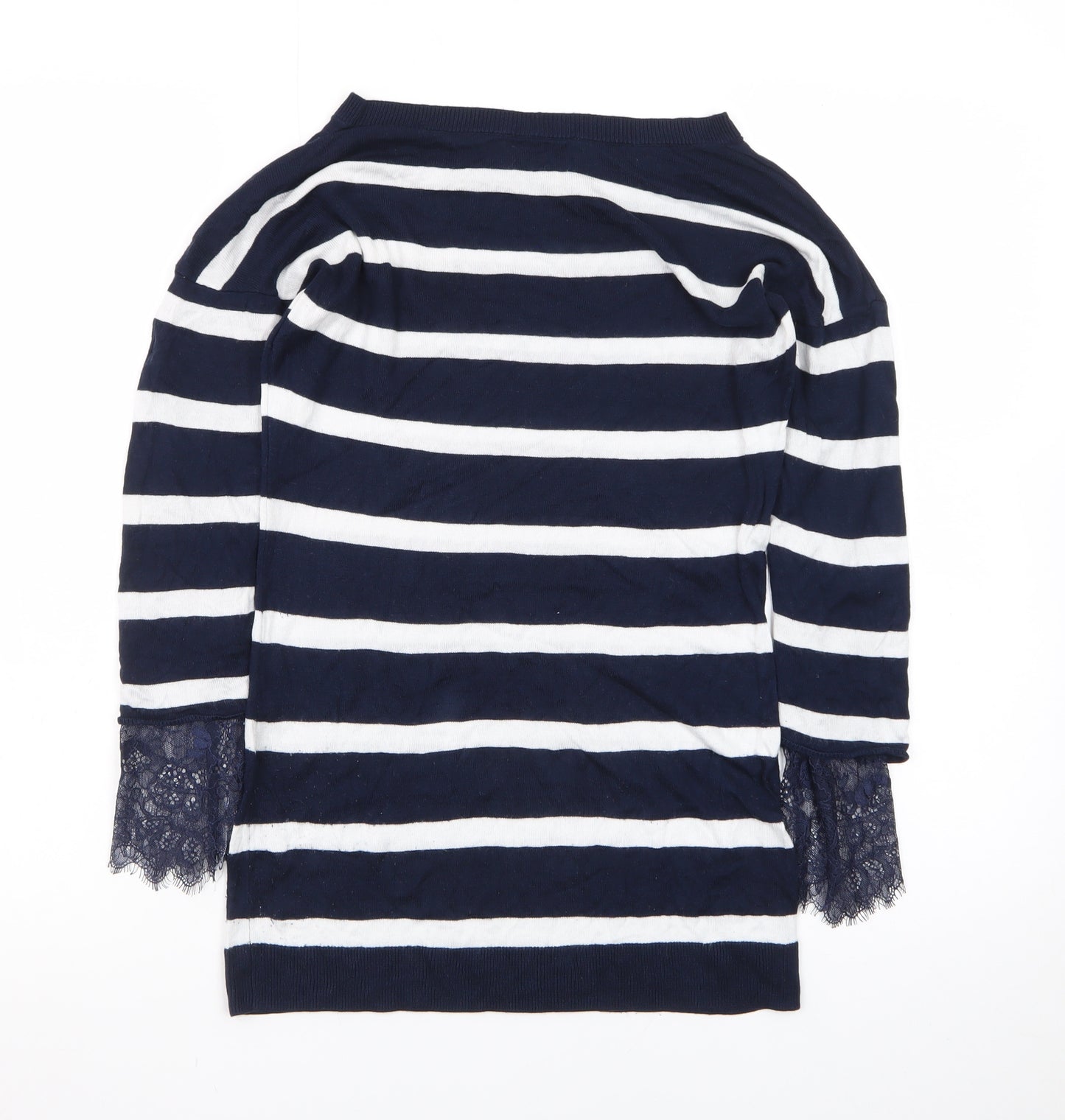 Intimissimi Women Blue Stripe Boat Neck 3/4 Sleeve Jumper S