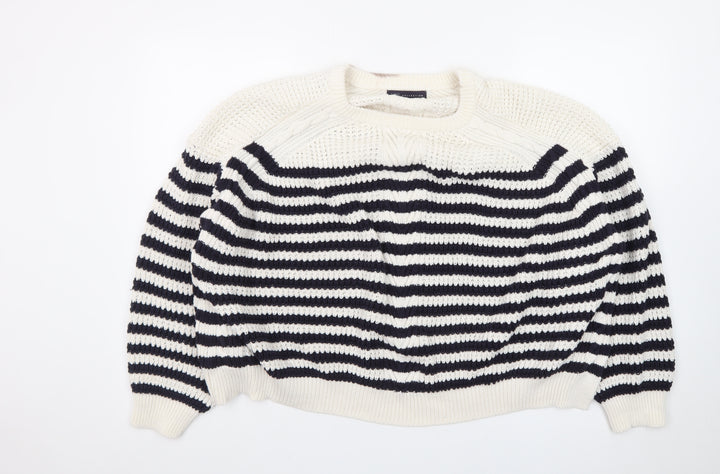 Marks and Spencer Women’s Navy Stripe Cotton Knit Jumper Size 24