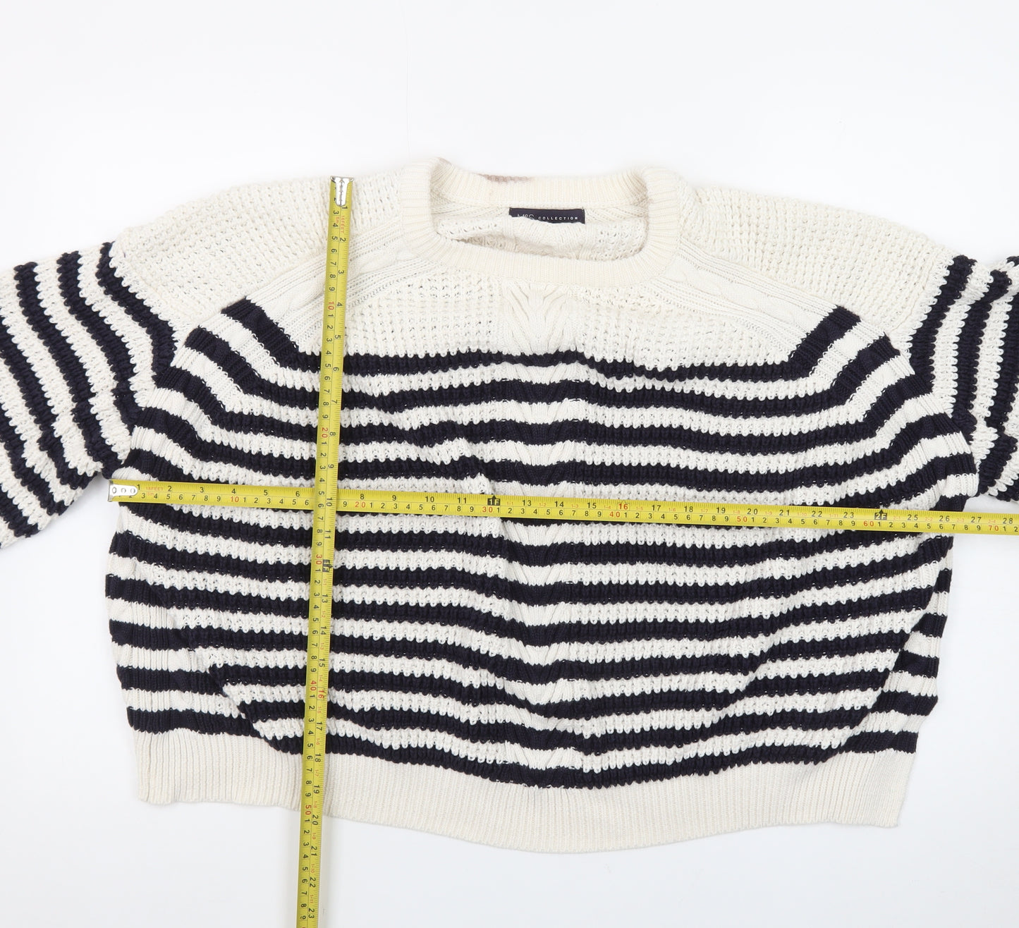 Marks and Spencer Women’s Navy Stripe Cotton Knit Jumper Size 24