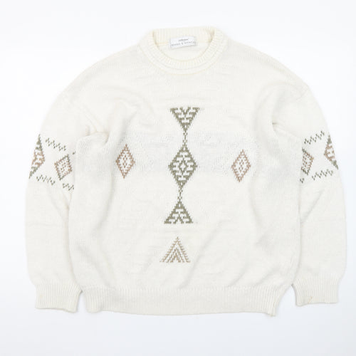 Marks and Spencer Women's Beige Aztec Knit Jumper Size M