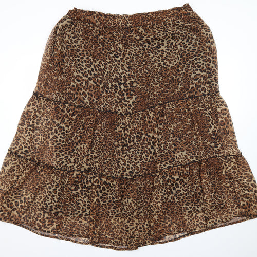 New Look Women's Brown Leopard Print Midi Peasant Skirt Size 18