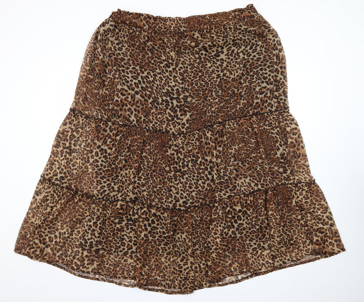 New Look Women's Brown Leopard Print Midi Peasant Skirt Size 18