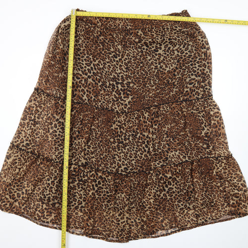 New Look Women's Brown Leopard Print Midi Peasant Skirt Size 18